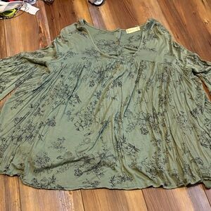 Altar'd State Sage Floral Baby Doll Long Sleeve Blouse